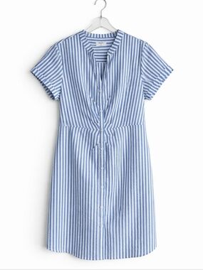 UNTUCKit Cybil Blue White Stripes Button Front V-Neck Resort Wear Shirt Dress